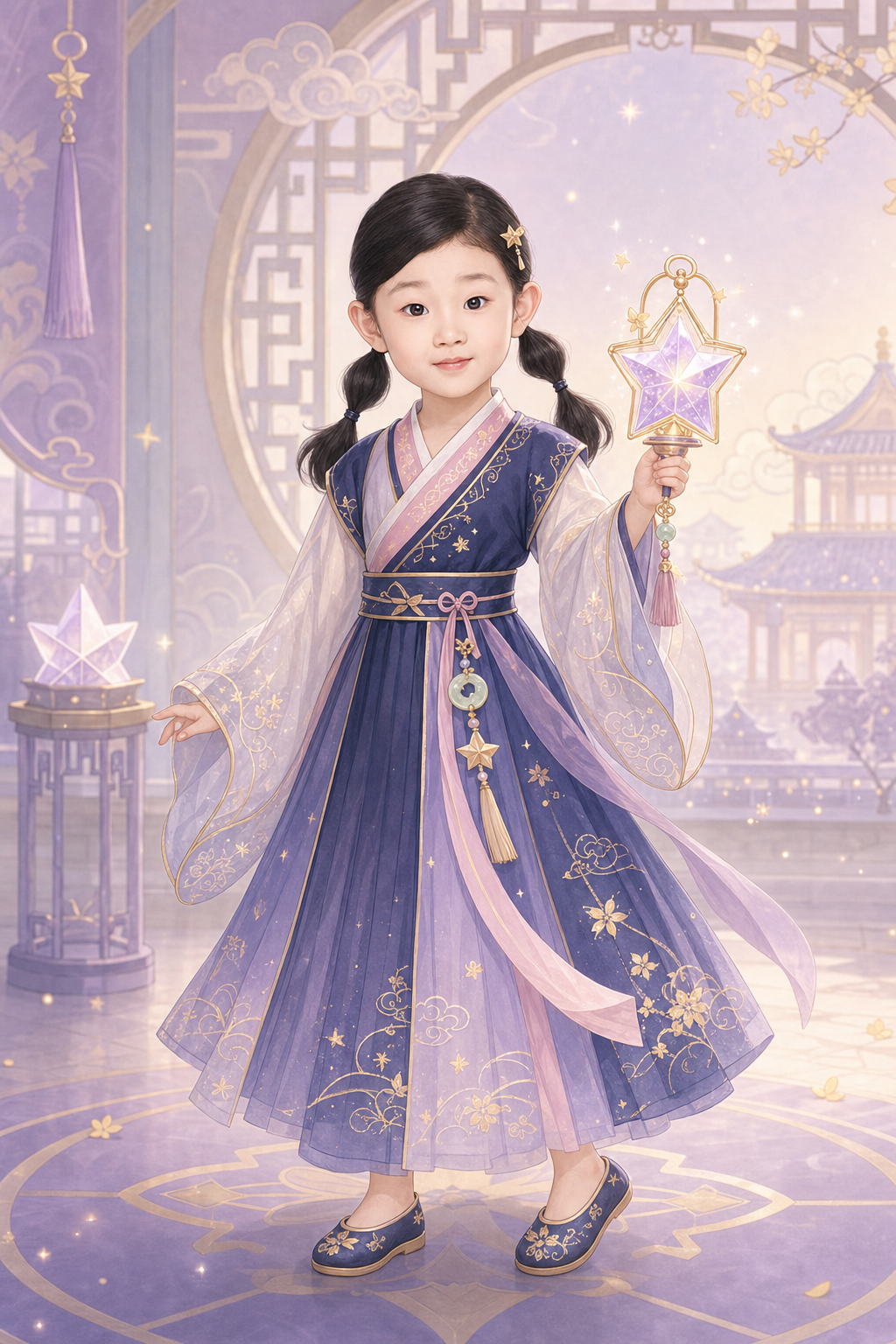 身穿紫色汉服、手持星灯的可可公主